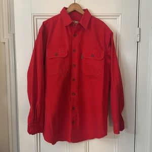Woolrich Red Heavy Chamois Flannel Shirt Large Long